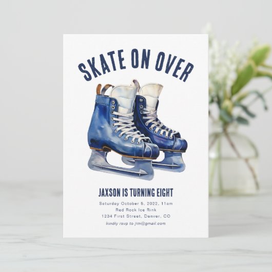 Schaats maar door ijshockey verjaardagsuitnodiging kaart (Staand voorkant)