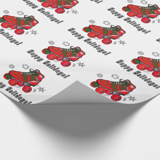 Schaats met kerstrollen: prettige feestdagen cadeaupapier (Hoek)