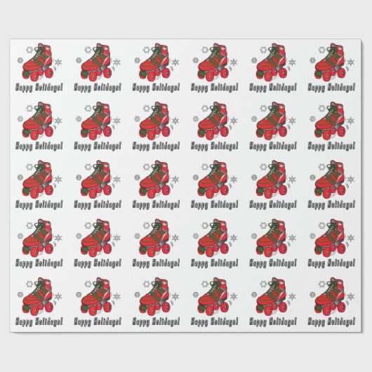 Schaats met kerstrollen: prettige feestdagen cadeaupapier (Vlak)