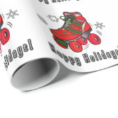 Schaats met kerstrollen: prettige feestdagen cadeaupapier (Rol Hoek)