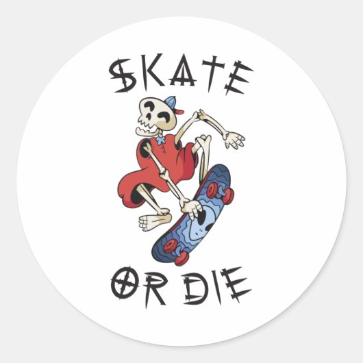Schaats of die grappige Skeleton Skateboarder Ronde Sticker (Voorkant)