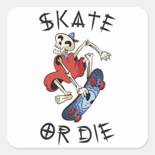 Schaats of die grappige Skeleton Skateboarder Vierkante Sticker (Voorkant)