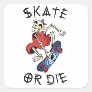 Schaats of die grappige Skeleton Skateboarder Vierkante Sticker