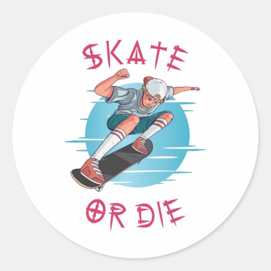 Schaats of die Skateboarder Boy Ronde Sticker (Voorkant)