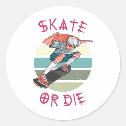 Schaats of die Skateboarder Boy Ronde Sticker (Voorkant)