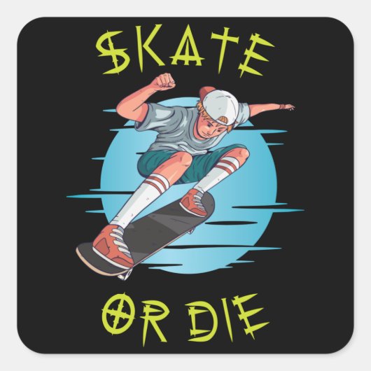 Schaats of die Skateboarder Boy Vierkante Sticker (Voorkant)