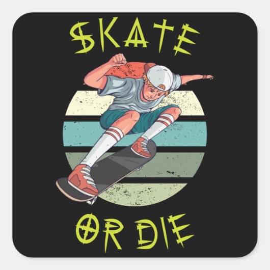 Schaats of die Skateboarder Boy Vierkante Sticker (Voorkant)