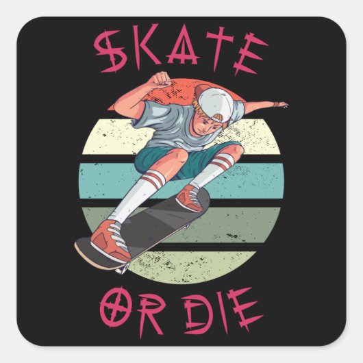 Schaats of die Skateboarder Boy Vierkante Sticker (Voorkant)
