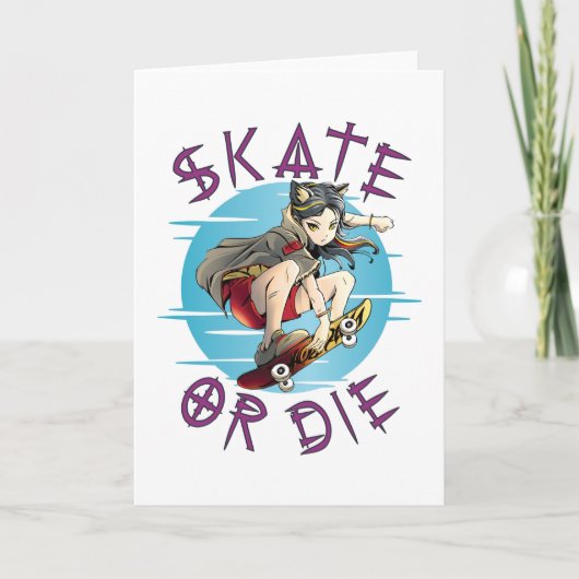 Schaats of die Skateboarder Girl Kaart (Voorkant)