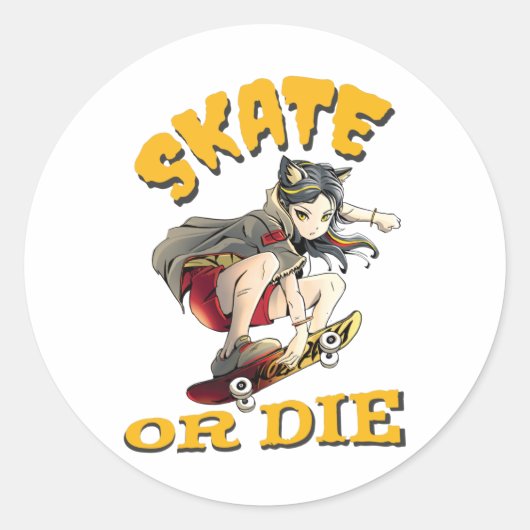 Schaats of die Skateboarder Girl Ronde Sticker (Voorkant)