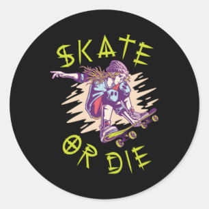 Schaats of die Skateboarder Girl Ronde Sticker