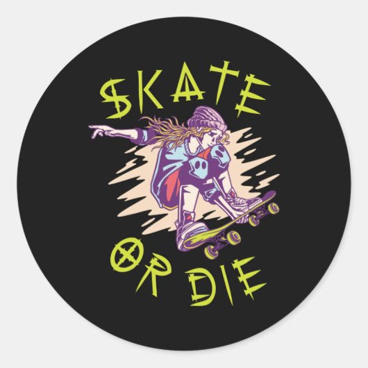 Schaats of die Skateboarder Girl Ronde Sticker (Voorkant)