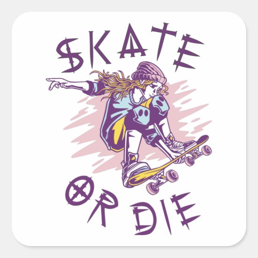 Schaats of die Skateboarder Girl Vierkante Sticker (Voorkant)