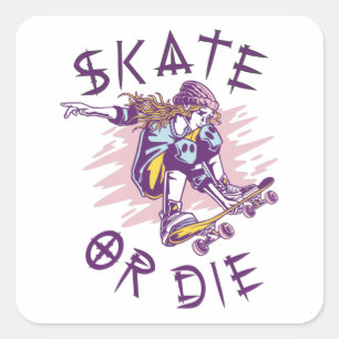 Schaats of die Skateboarder Girl Vierkante Sticker