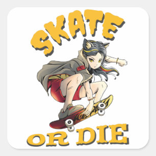 Schaats of die Skateboarder Girl Vierkante Sticker