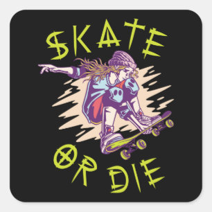 Schaats of die Skateboarder Girl Vierkante Sticker