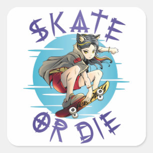 Schaats of die Skateboarder Girl Vierkante Sticker
