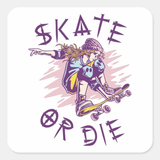 Schaats of die Skateboarder Girl Vierkante Sticker (Voorkant)