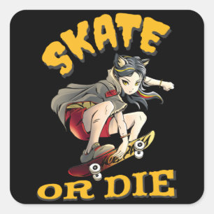 Schaats of die Skateboarder Girl Vierkante Sticker