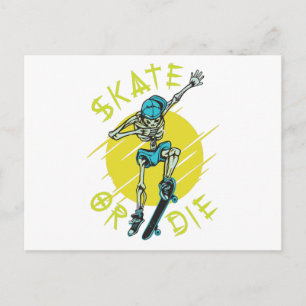 Schaats of die Skeleton Skateboarder Briefkaart
