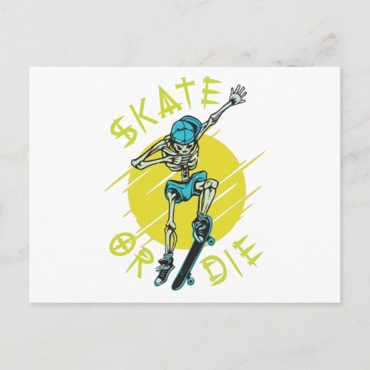 Schaats of die Skeleton Skateboarder Briefkaart (Voorkant)