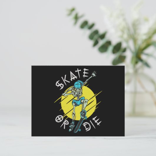 Schaats of die Skeleton Skateboarder Briefkaart (Staand voorkant)