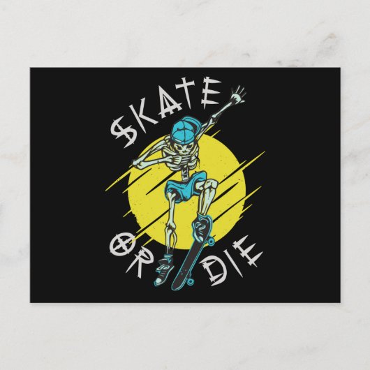 Schaats of die Skeleton Skateboarder Briefkaart (Voorkant)