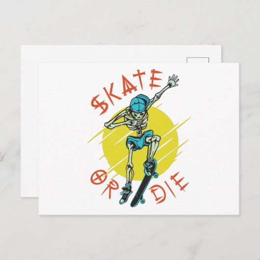 Schaats of die Skeleton Skateboarder Briefkaart (Voorkant / Achterkant)