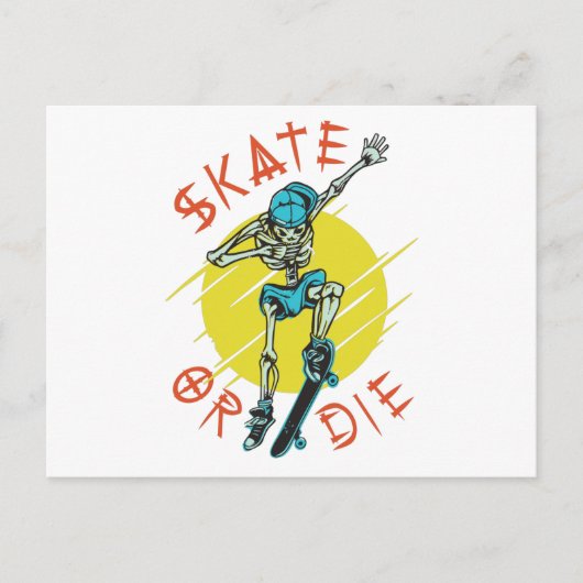 Schaats of die Skeleton Skateboarder Briefkaart (Voorkant)