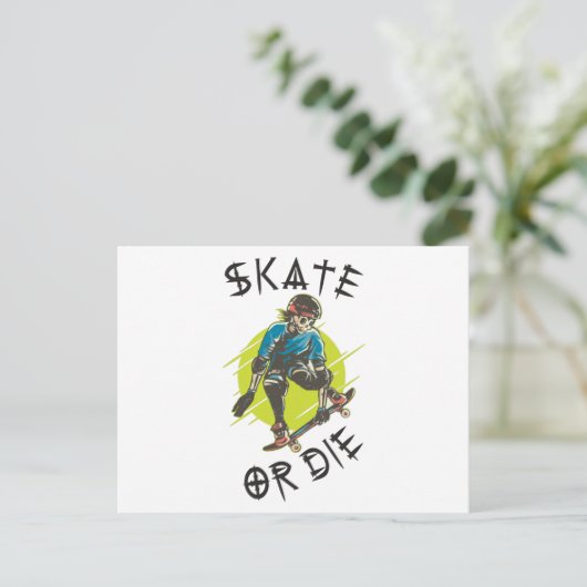 Schaats of die Skeleton Skateboarder Briefkaart (Staand voorkant)