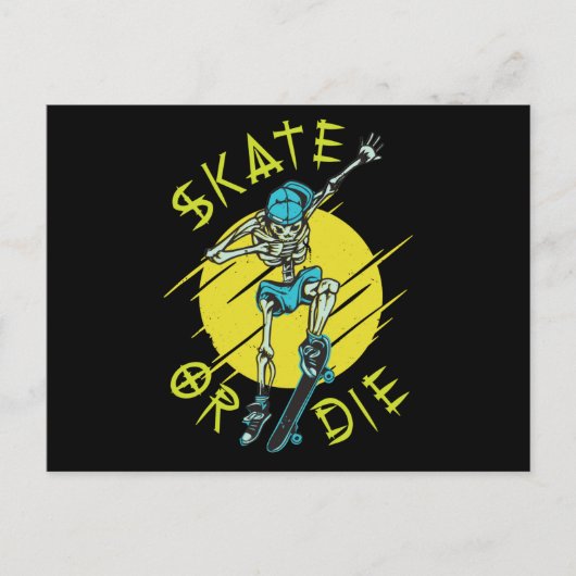 Schaats of die Skeleton Skateboarder Briefkaart (Voorkant)