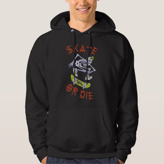 Schaats of die Skeleton Skateboarder Hoodie (Voorkant)
