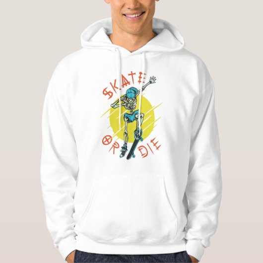 Schaats of die Skeleton Skateboarder Hoodie (Voorkant)