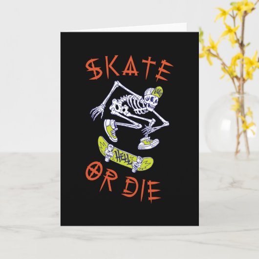 Schaats of die Skeleton Skateboarder Kaart (Gele Bloem)