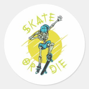 Schaats of die Skeleton Skateboarder Ronde Sticker