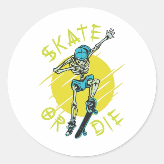 Schaats of die Skeleton Skateboarder Ronde Sticker (Voorkant)