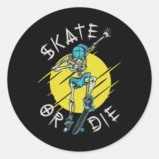 Schaats of die Skeleton Skateboarder Ronde Sticker (Voorkant)