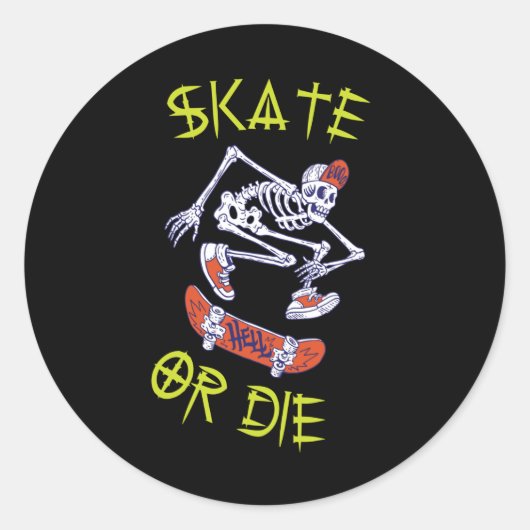 Schaats of die Skeleton Skateboarder Ronde Sticker (Voorkant)