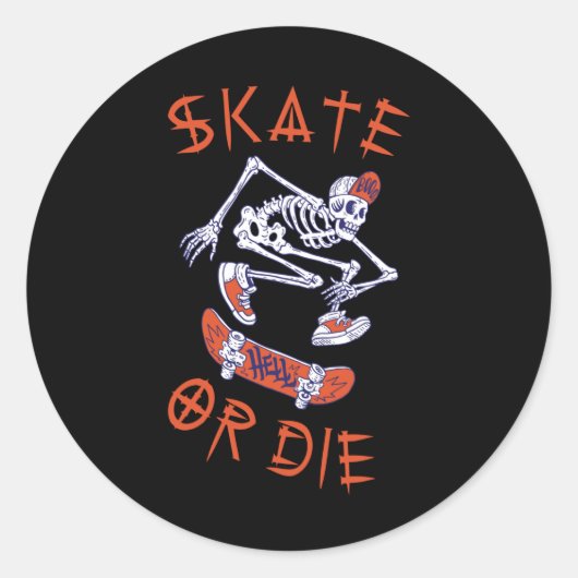 Schaats of die Skeleton Skateboarder Ronde Sticker (Voorkant)