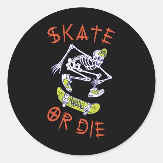 Schaats of die Skeleton Skateboarder Ronde Sticker (Voorkant)