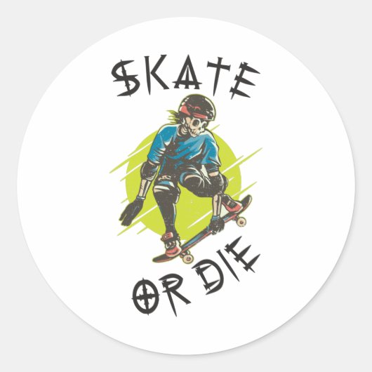 Schaats of die Skeleton Skateboarder Ronde Sticker (Voorkant)