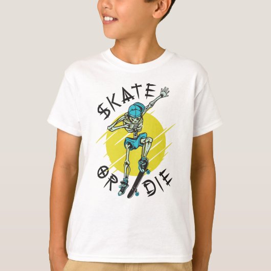 Schaats of die Skeleton Skateboarder T-shirt (Voorkant)