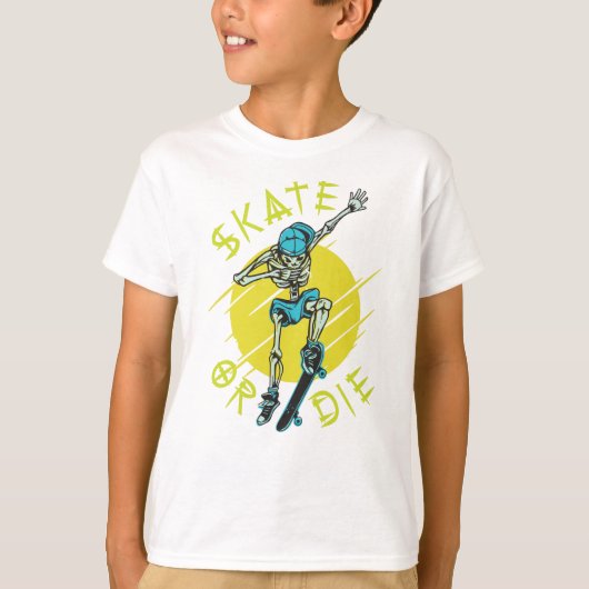 Schaats of die Skeleton Skateboarder T-shirt (Voorkant)