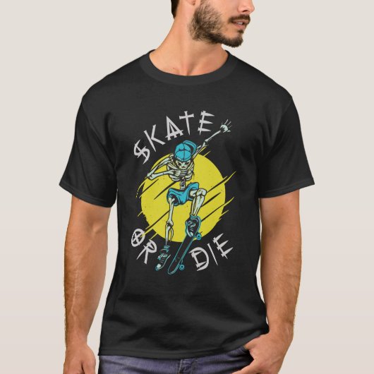 Schaats of die Skeleton Skateboarder T-shirt (Voorkant)