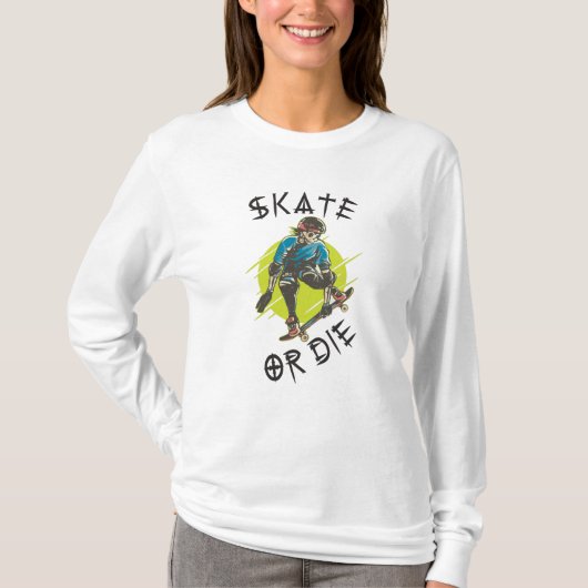 Schaats of die Skeleton Skateboarder T-shirt (Voorkant)