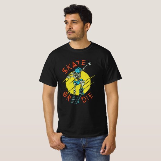 Schaats of die Skeleton Skateboarder T-shirt (Voorkant volledig)