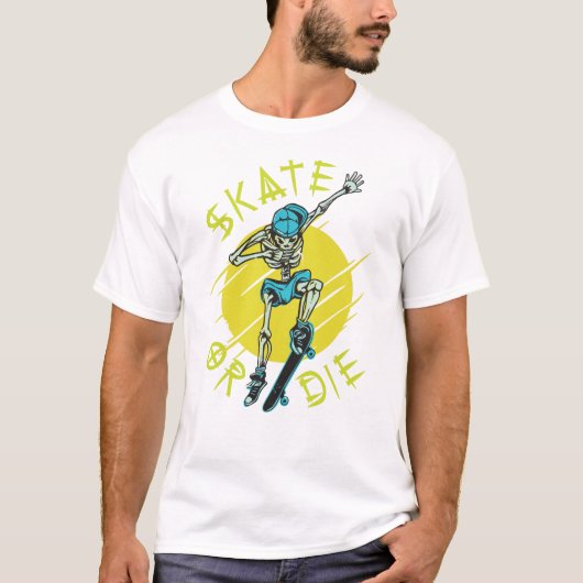 Schaats of die Skeleton Skateboarder T-shirt (Voorkant)