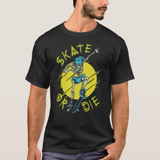 Schaats of die Skeleton Skateboarder T-shirt (Voorkant)