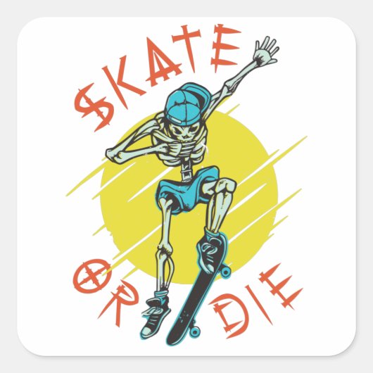 Schaats of die Skeleton Skateboarder Vierkante Sticker (Voorkant)