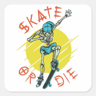 Schaats of die Skeleton Skateboarder Vierkante Sticker